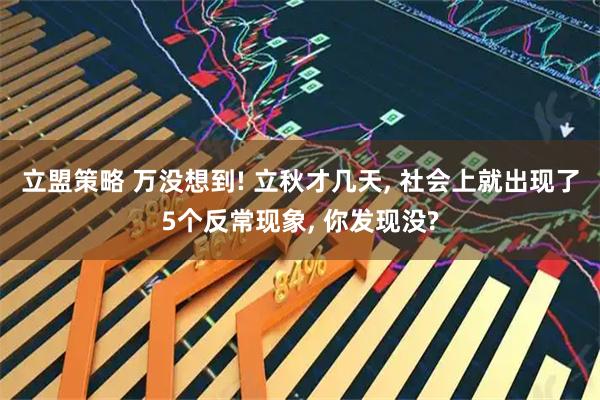 立盟策略 万没想到! 立秋才几天, 社会上就出现了5个反常现象, 你发现没?